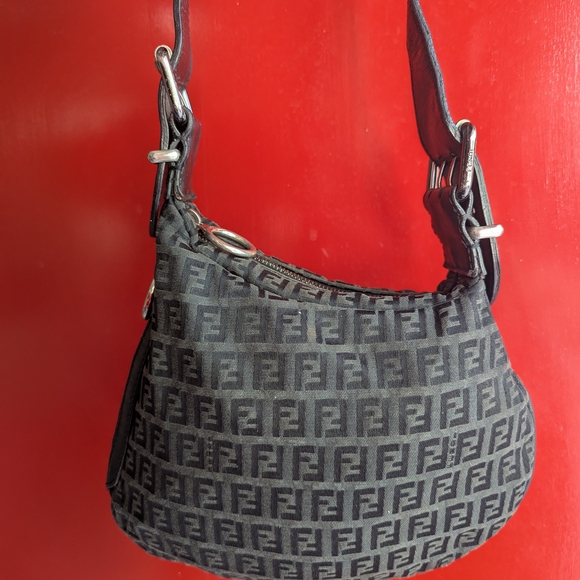 Fendi Zuca FF .Black and Gray Monogram Shoulder Bag - Picture 1 of 17